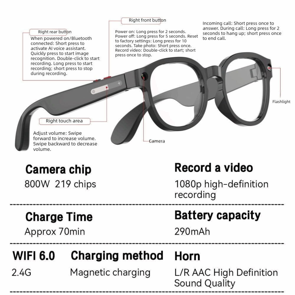 2 in 1 AI 스마트 안경 HD 사진 비디오 음성  - Smart Glasses Lens 리뷰 및 가격